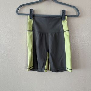 Wilo Grey Neon Green Stripe Ribbed Biker Shorts